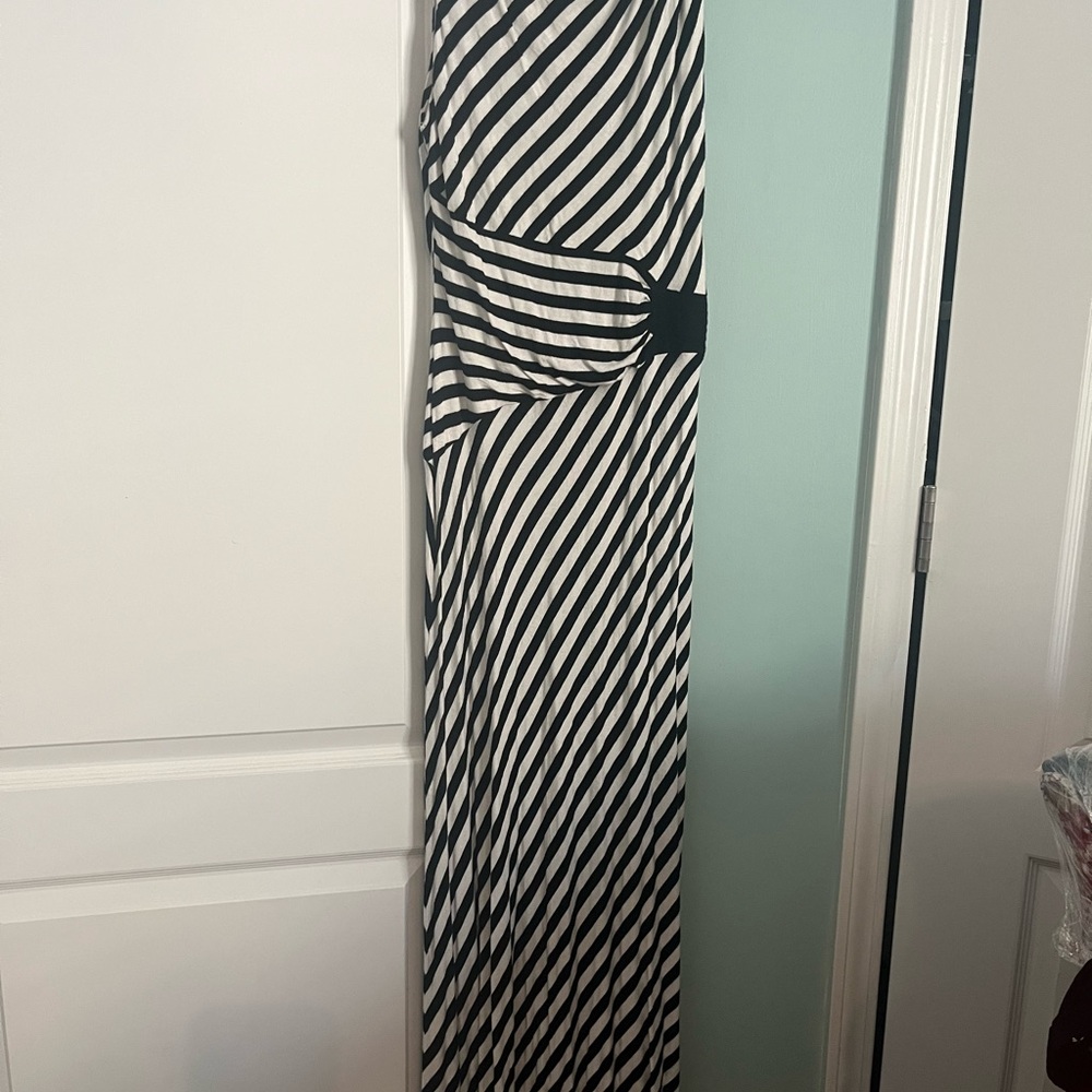 Ann Taylor Black and White Striped Maxi Dress